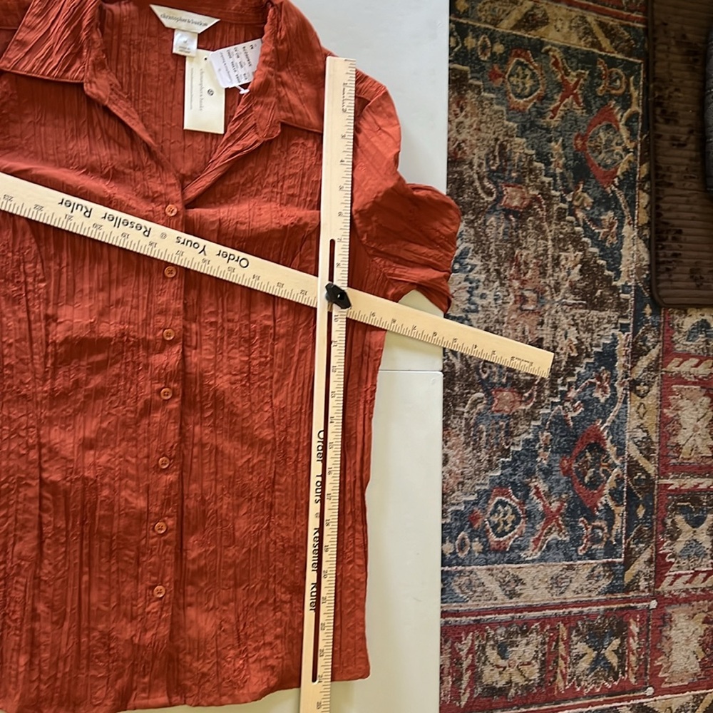 Christopher & Banks size med rust color button down, top three-quarter sleeve - Picture 15 of 15